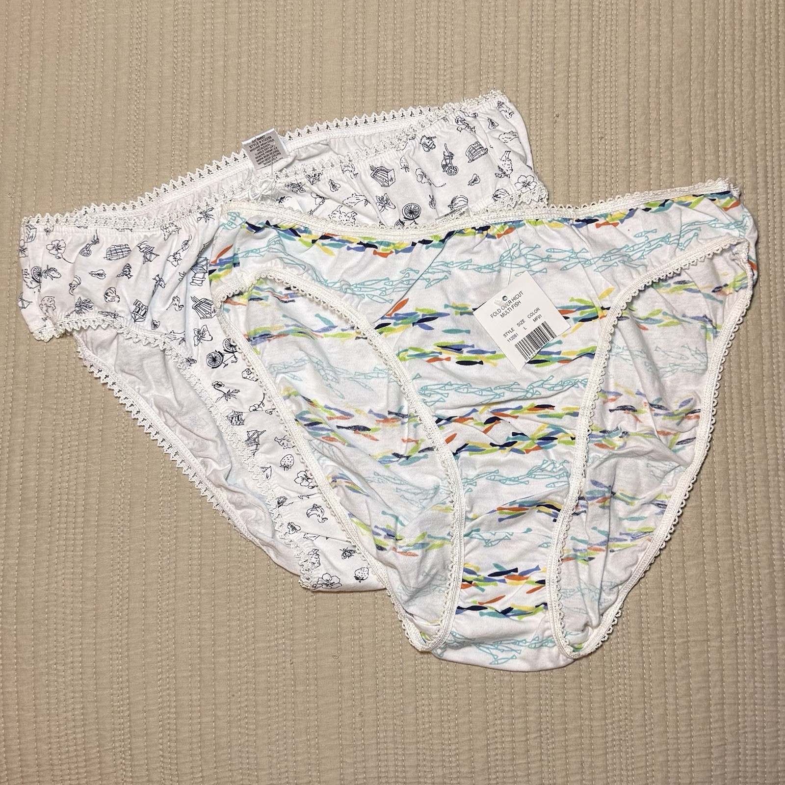 NWT BALI Studio VTG Garden & Fish Lot Of 2 Cotton HiCut Bikini Panties Panty L/7