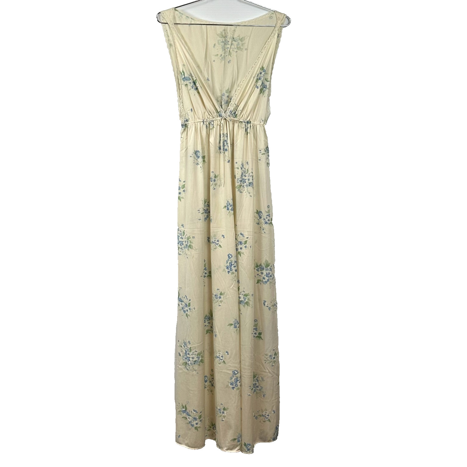 Vintage Night Gown JCPenny Long Nylon Lace Trim Blue Floral Size MED Nightgown