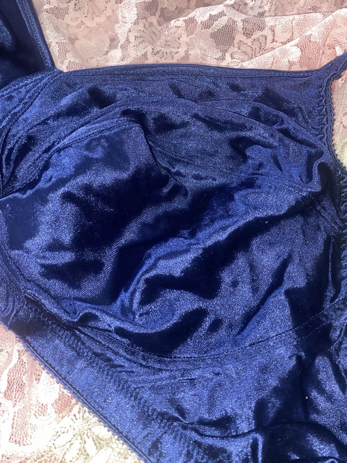VTG NYLON SEARS 38DD LIQUID BLUE SECOND SKIN Shiny NO Uw GLAM SISSY BRA T SHIRT