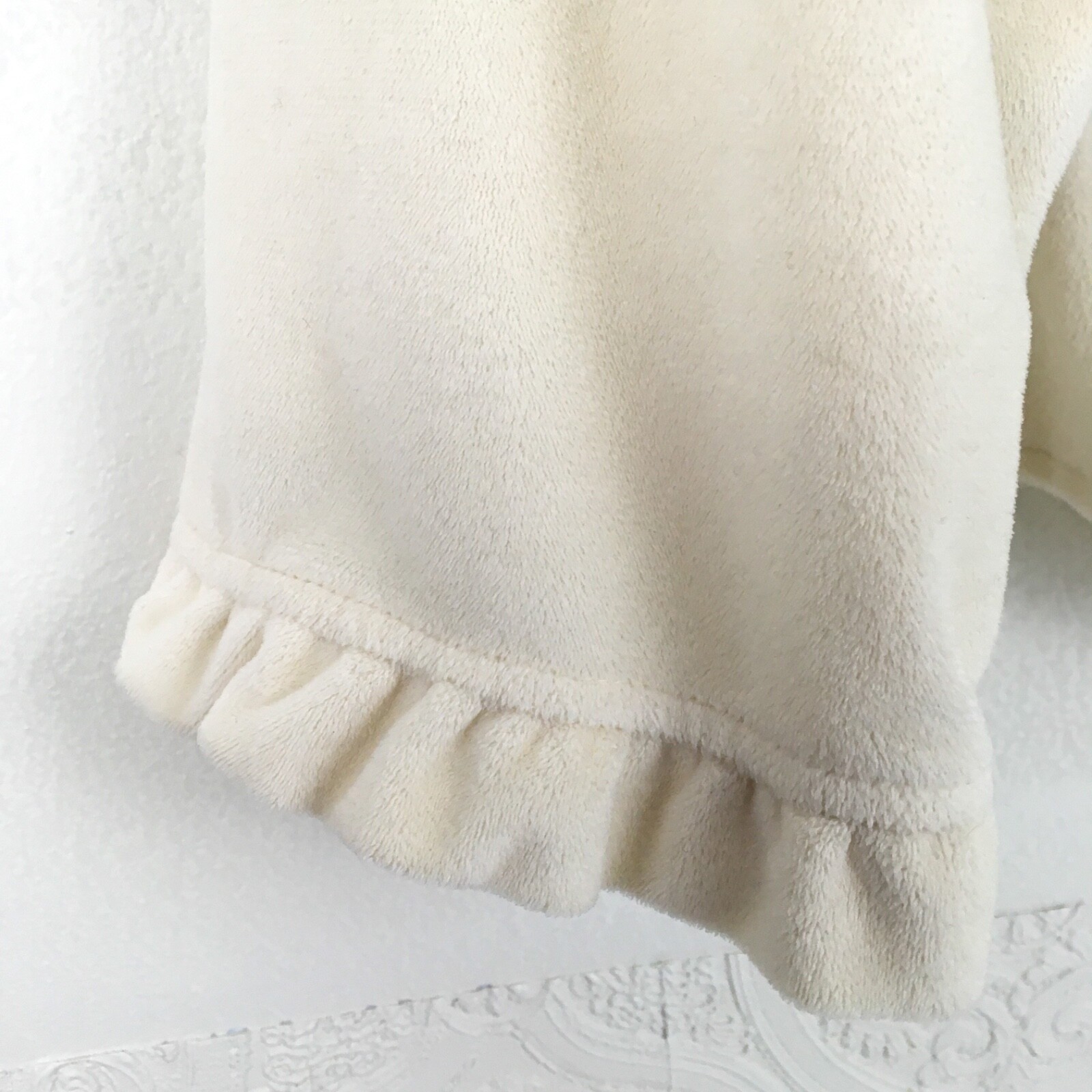 Upcycled vintage fleece cropped jacket womens xl ruffled trim cream color
