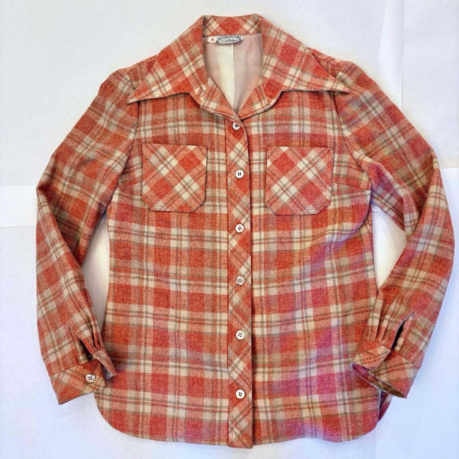 Plaid Suit Jacket Pants Pink WOOL Sz 10 and Sz 8 Vintage Retro 70&rsquo;s The Villager