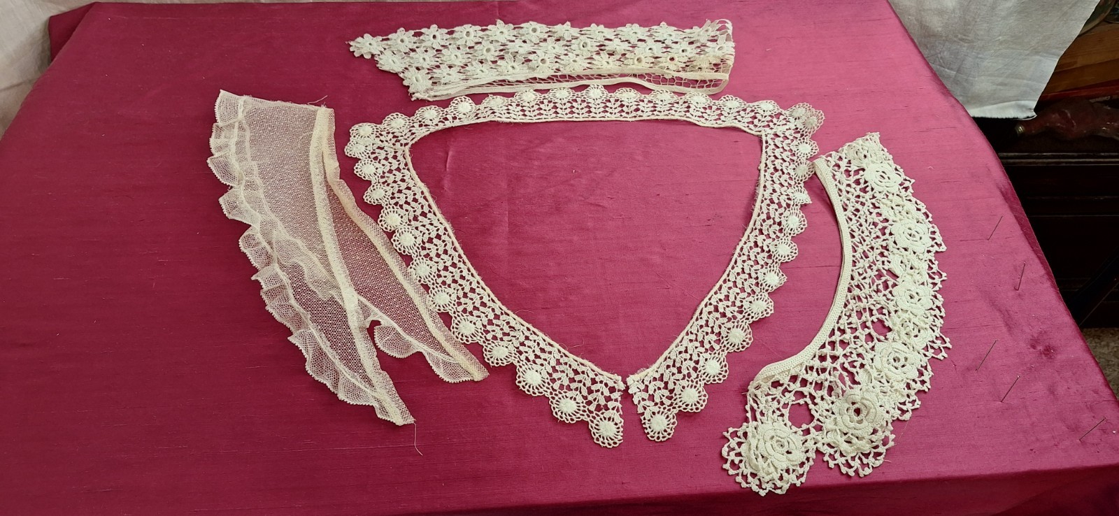 Antique Edwardian Victorian 4 White Cotton Handmade Collars Beautiful