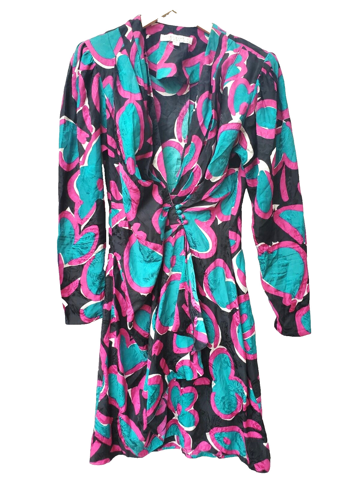 FLORA KUNG II New York Dress Silk Floral Pink Blue sz 6 Short Sleeve VINTAGE