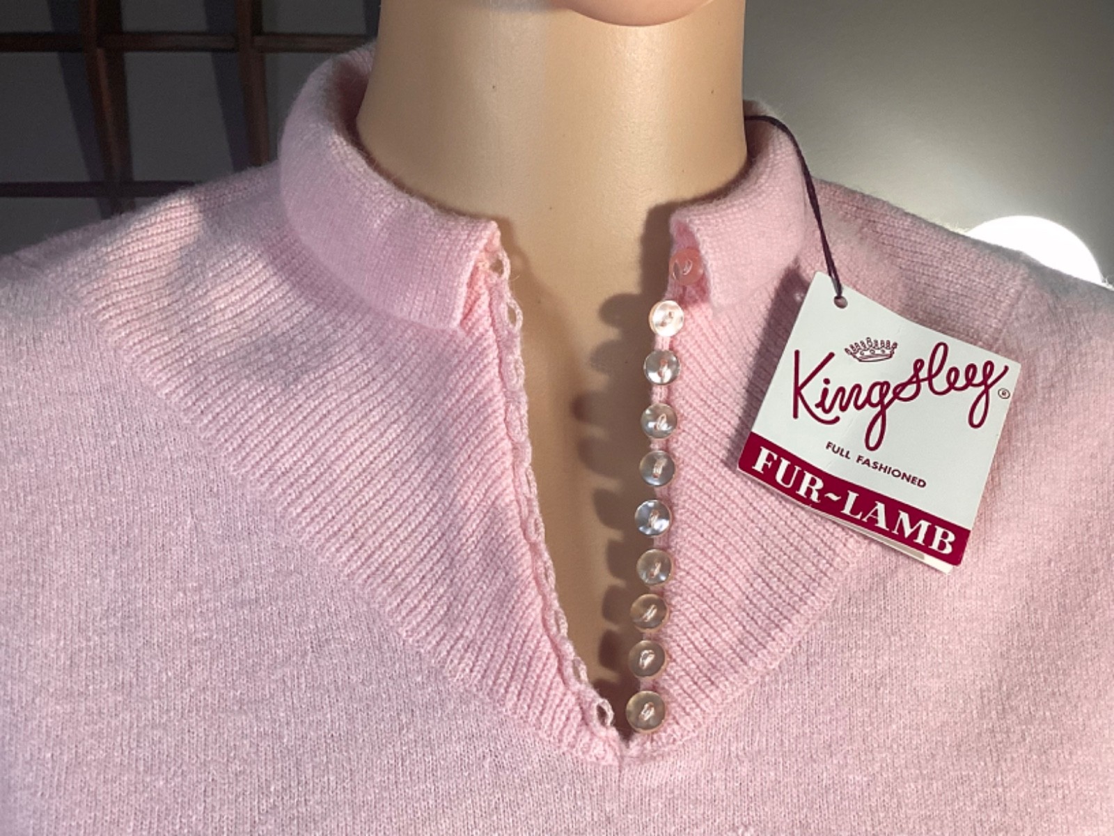 Vintage NOS 1950&rsquo;s Kingsley Pink Lambs Wool Sweater Rockabilly Pin Up Sz 38