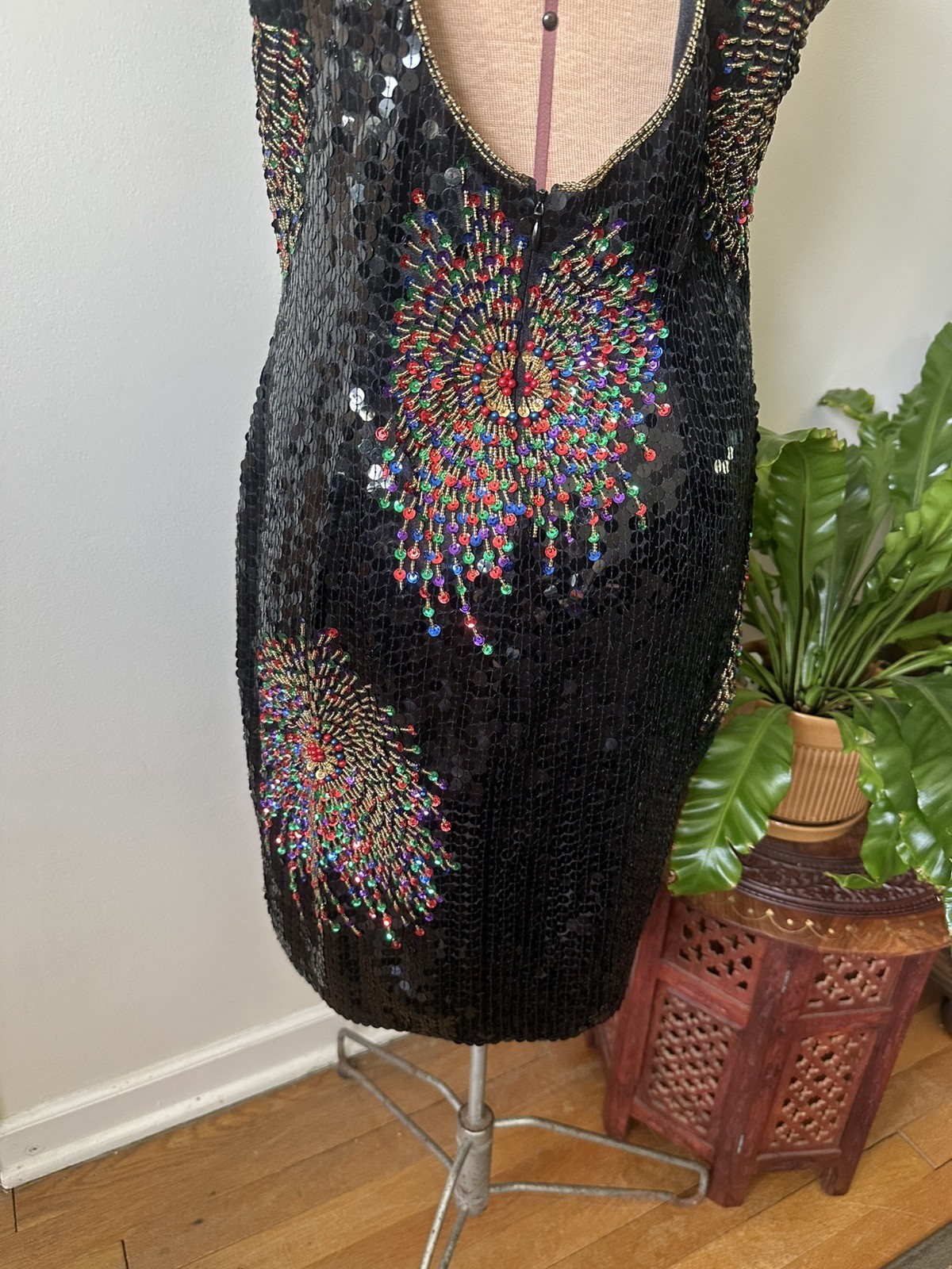 Vintage 80’s Fireworks Sequin & Beaded Keyhole Dress