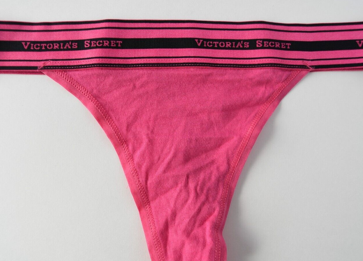1 VTG Victoria&rsquo;s Secret 2010s Thick Logo Cotton V-String Thong Panty SMALL