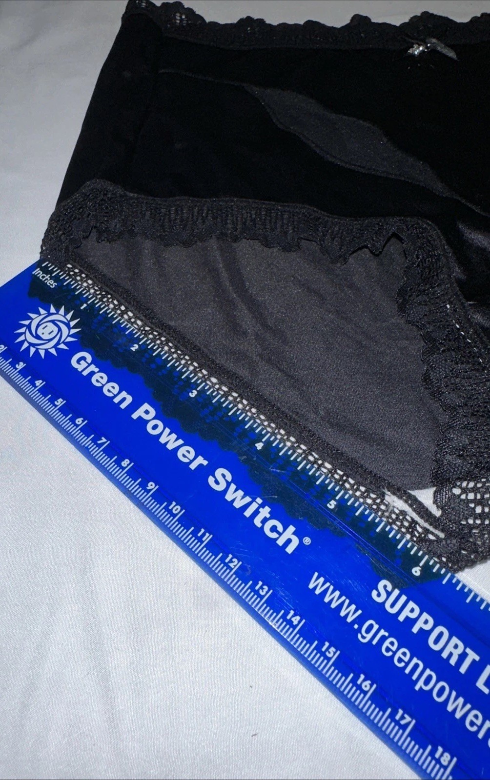 ~Shiny Large Black With Gem Nylon Lace Blended Panties W/Bow Cotton Gusset New