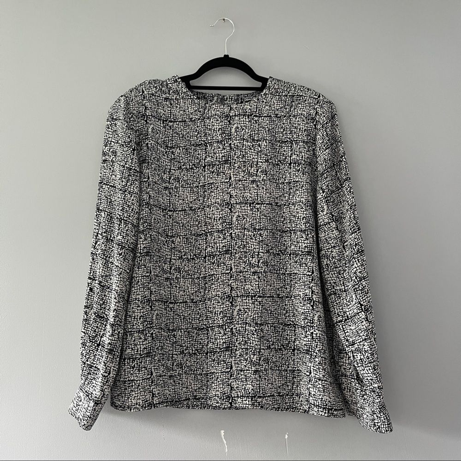 Vintage Jacqueline Ferrar Long Sleeve Blouse Black White Work Size 12