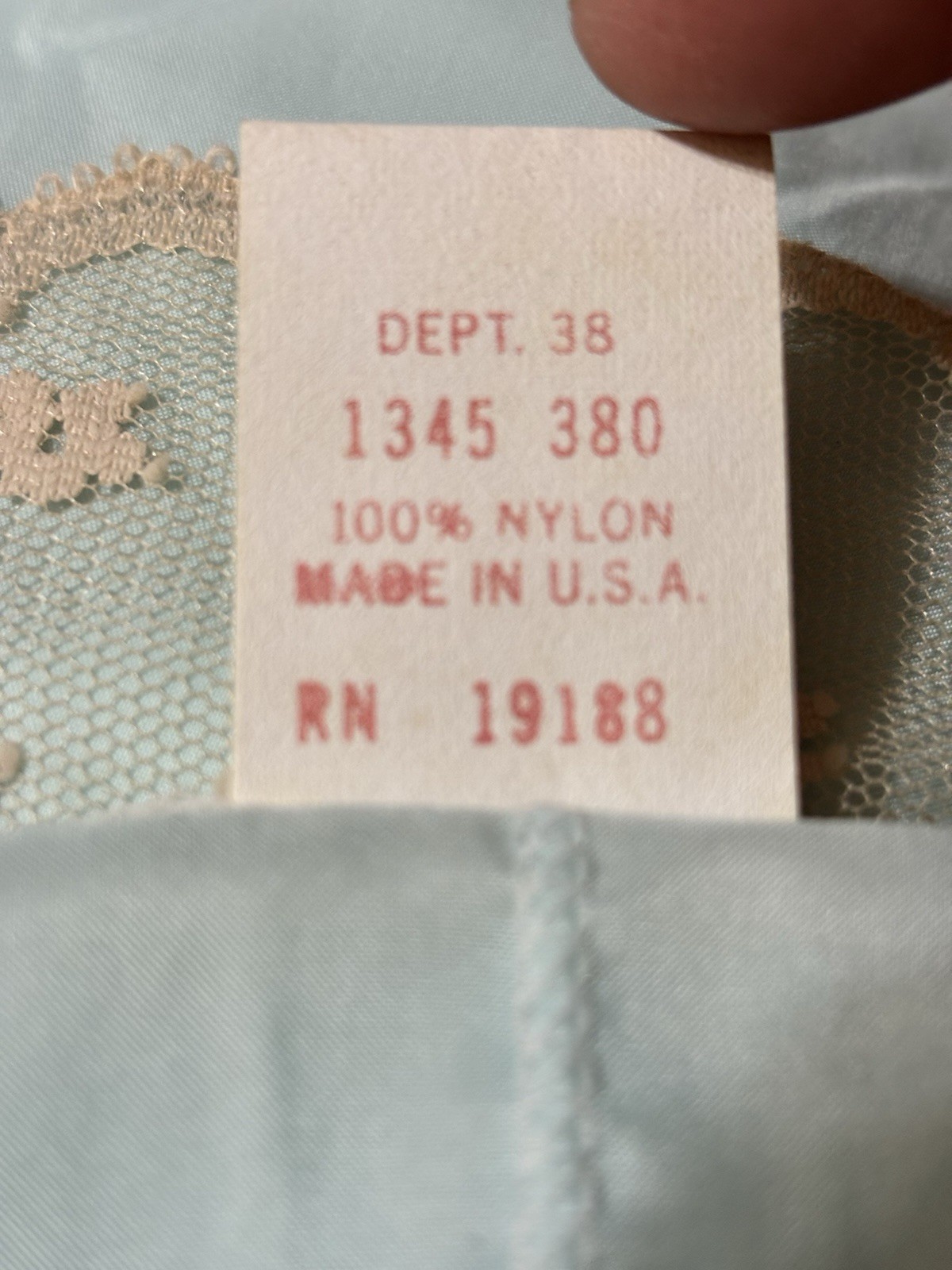 Vintage Sears Light Blue Nylon Nightgown Womens Large (38/40) Cream Lace Detail
