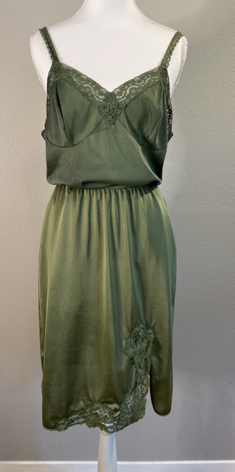 Vintage 70s Forest Fairy Moss Green Slip Camisole Set Grunge Whimsigoth Coord