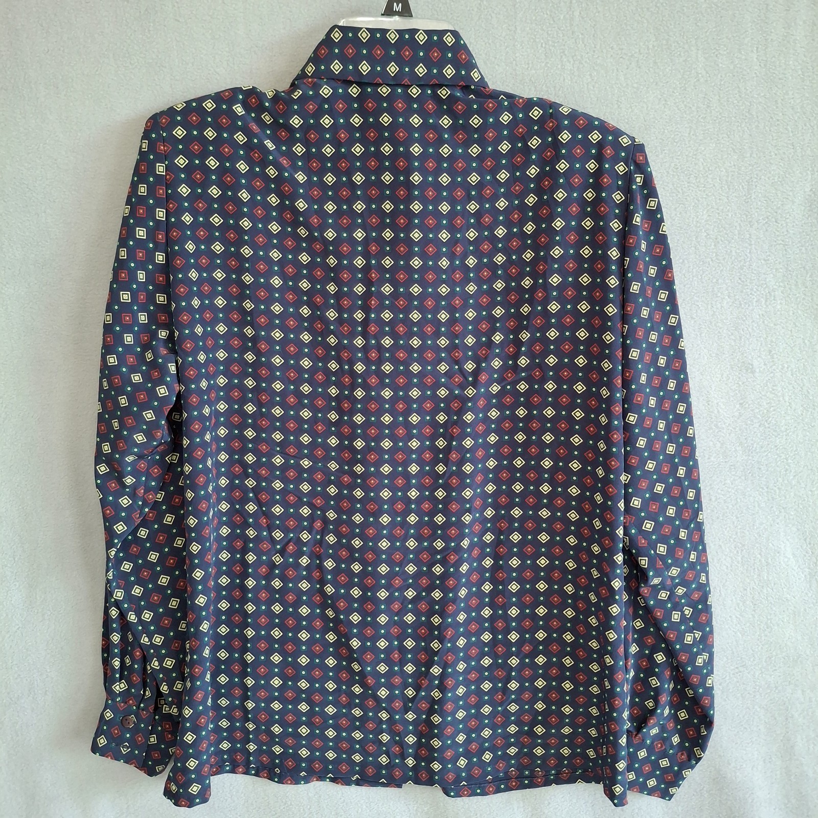 Pendleton Size 8 Blouse Vintage Button Accent Collar Blue Geometric Made In USA