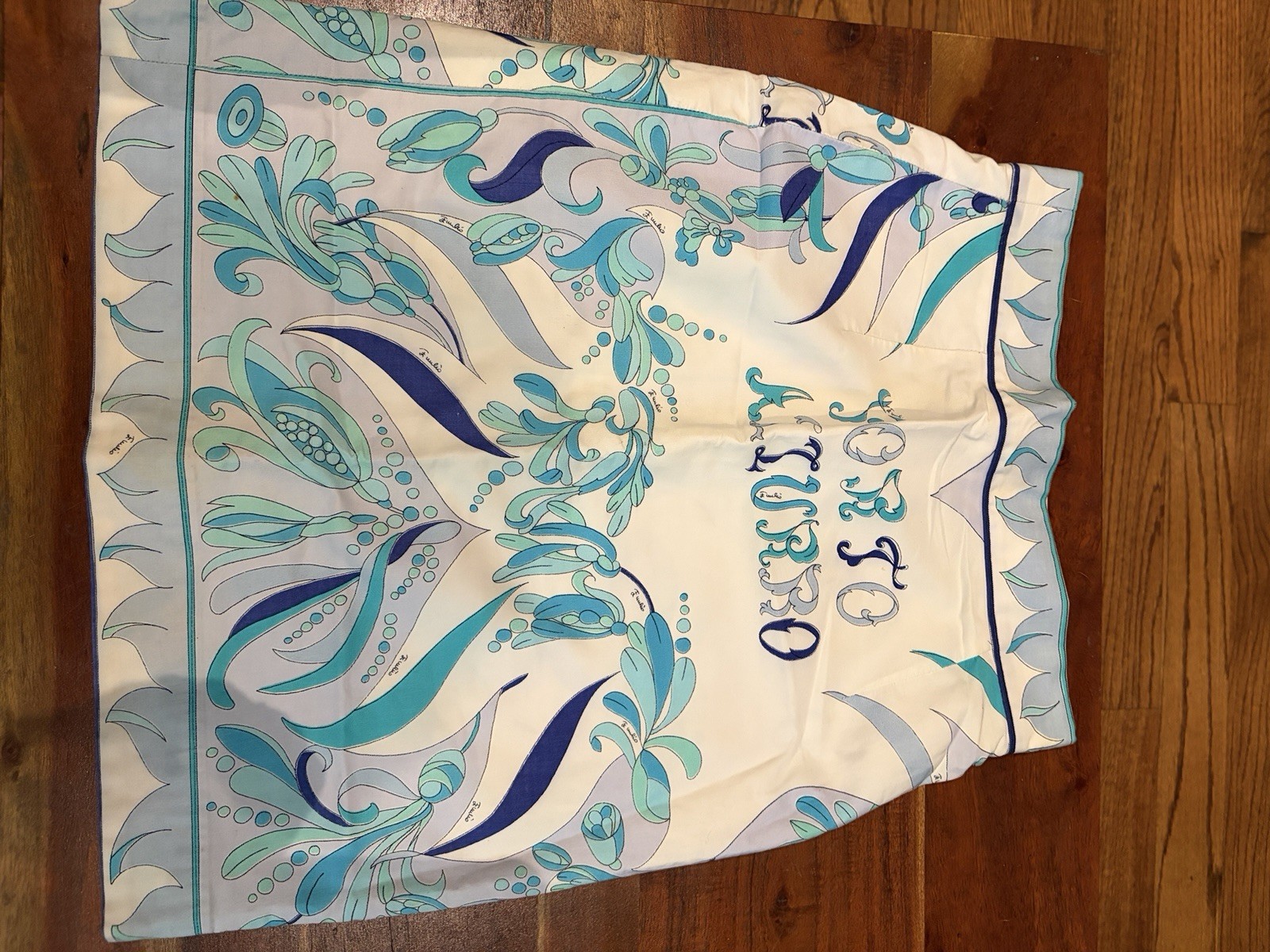 Emilio Pucci Porto Azzurro Skirt Blue White Print Italy Cotton Size 4 Vintage.