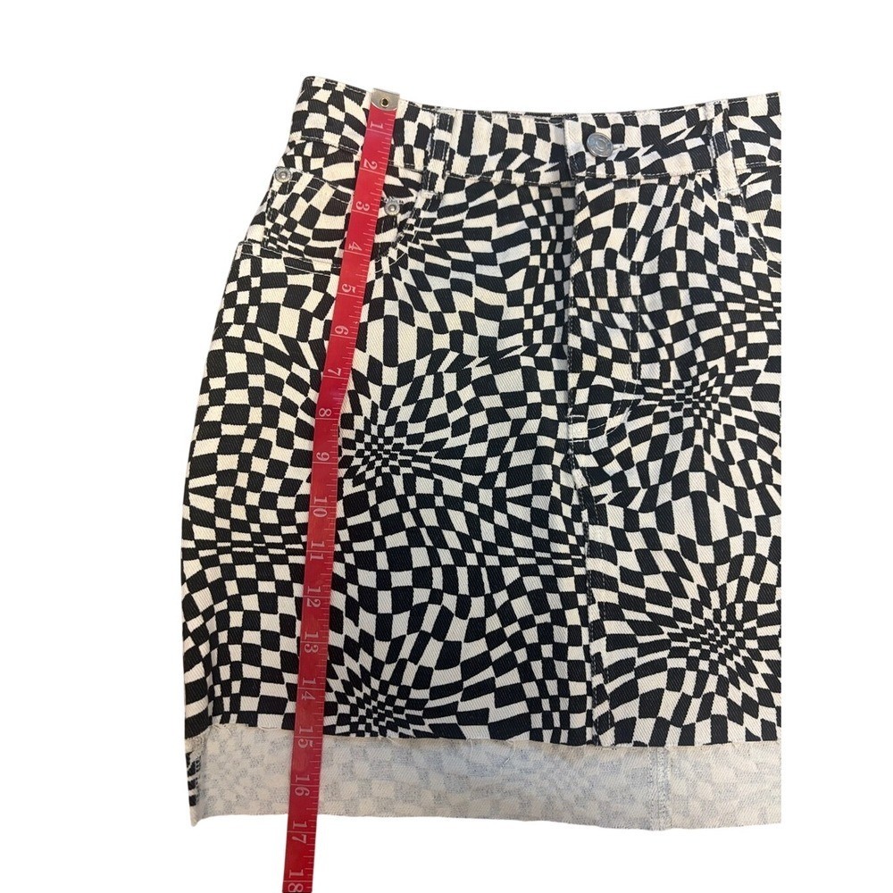 VICI Black White Warped Checkerboard Denim Mini Skirt Psychedelic Print Medium