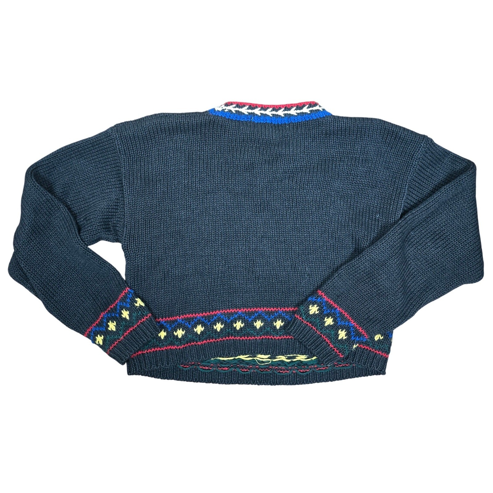 Vintage Reference Point Cropped Knit Sweater Size M Nordic Floral Black Chunky
