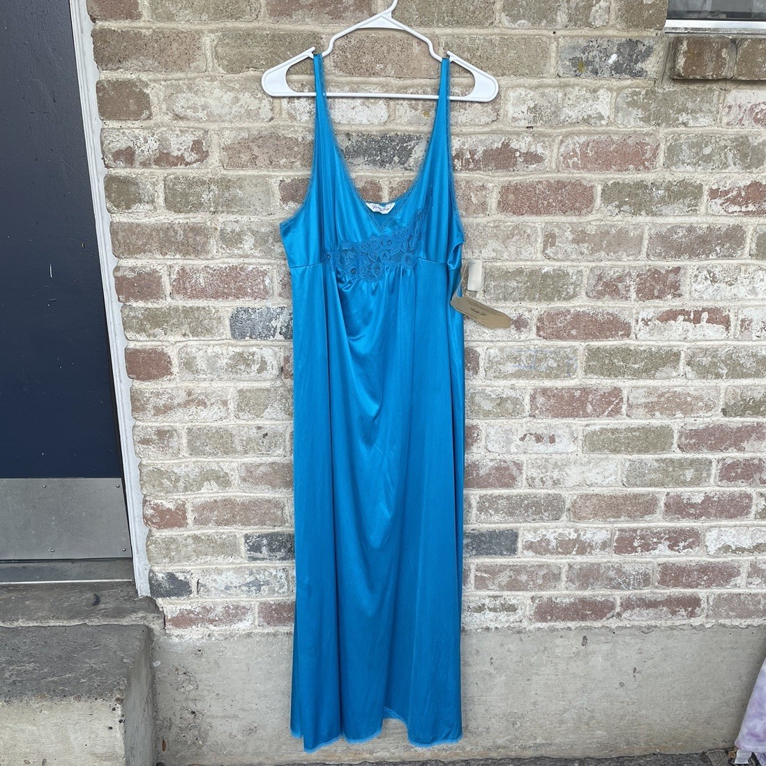 VANITY FAIR Vintage Dark Teal Blue Long Tank Nightgown WOMANS LARGE