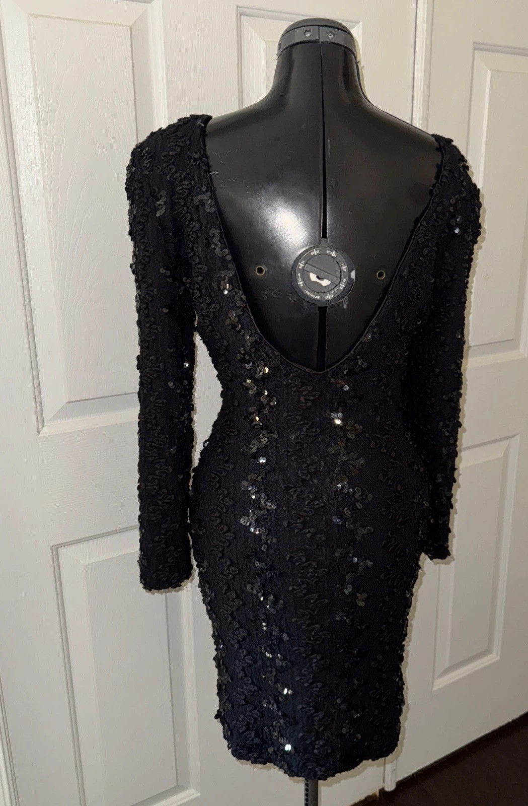 Vintage A La Carte California Stretch Body Con Ribbon Lace Sequin Black Dress S