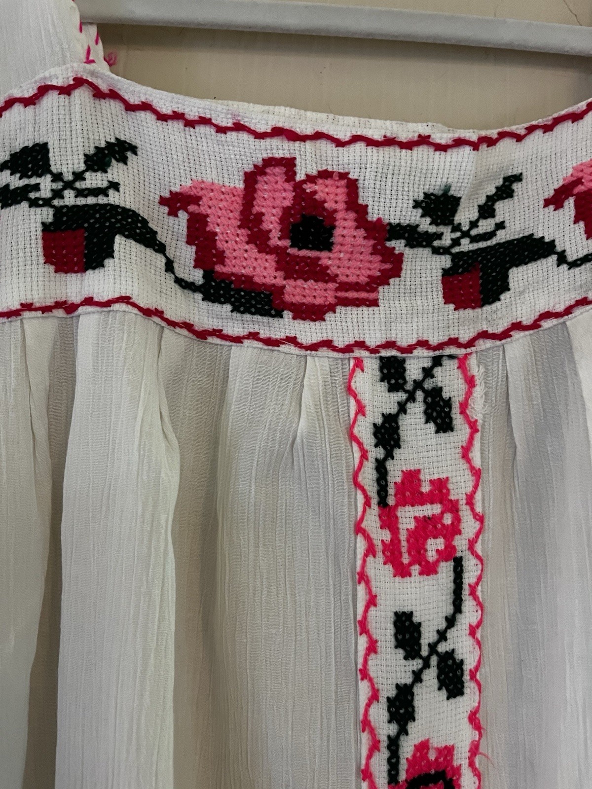 VTG 70s Mexican Folk Embroidered Festival Beach Boho Cotton Caftan Tunic Dress