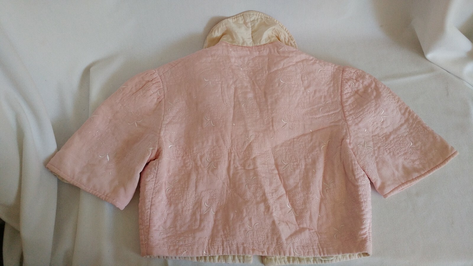 Antique Silk Lined Bed Jacket Pink Quilted & Embroidered Lingerie 28-29in chest