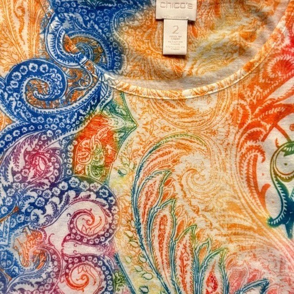 Vintage y2k 2000s Chico&rsquo;s multicoloured feather paisley print top Size: 2