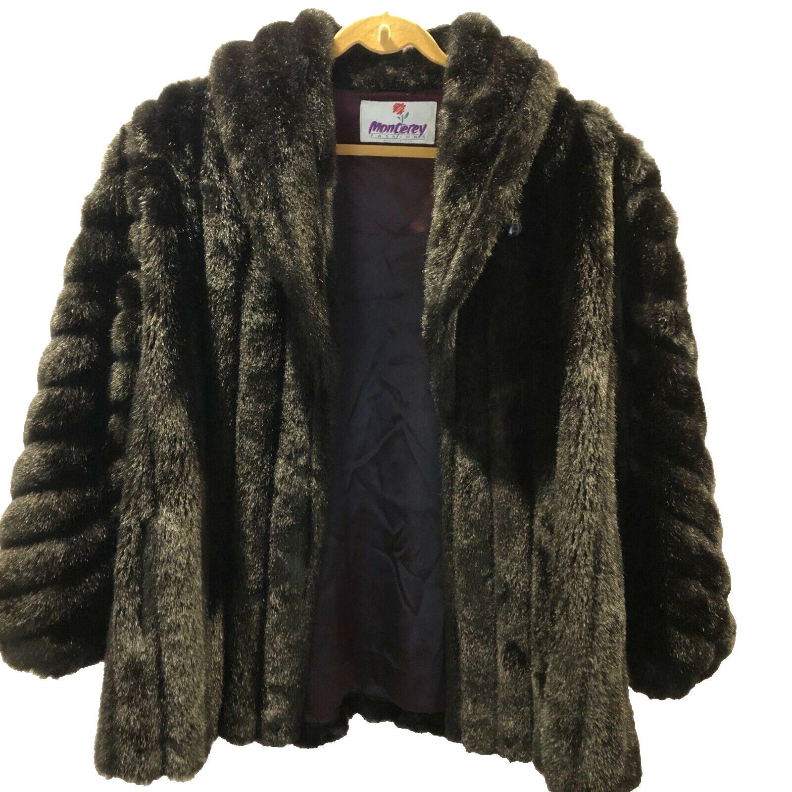 Monterey Fashions Vintage Java Brown Faux Fur Jacket Sz 20.5 see measurements