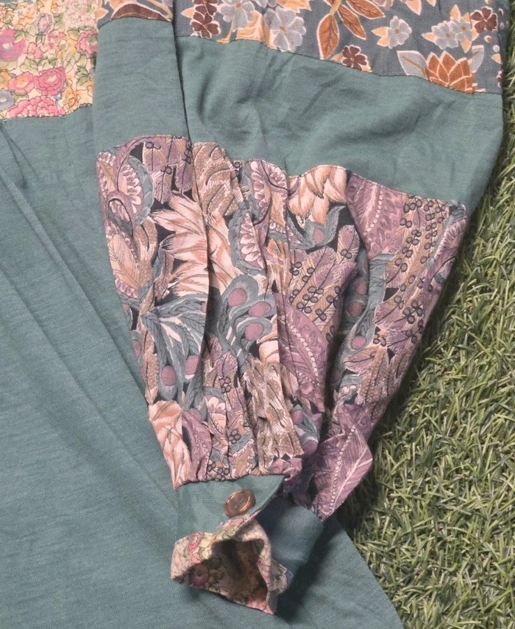 VTG 70s Mindy Malone Patchwork Prairie Maxi Dress Boho Cottagecore Bishop Sleeve