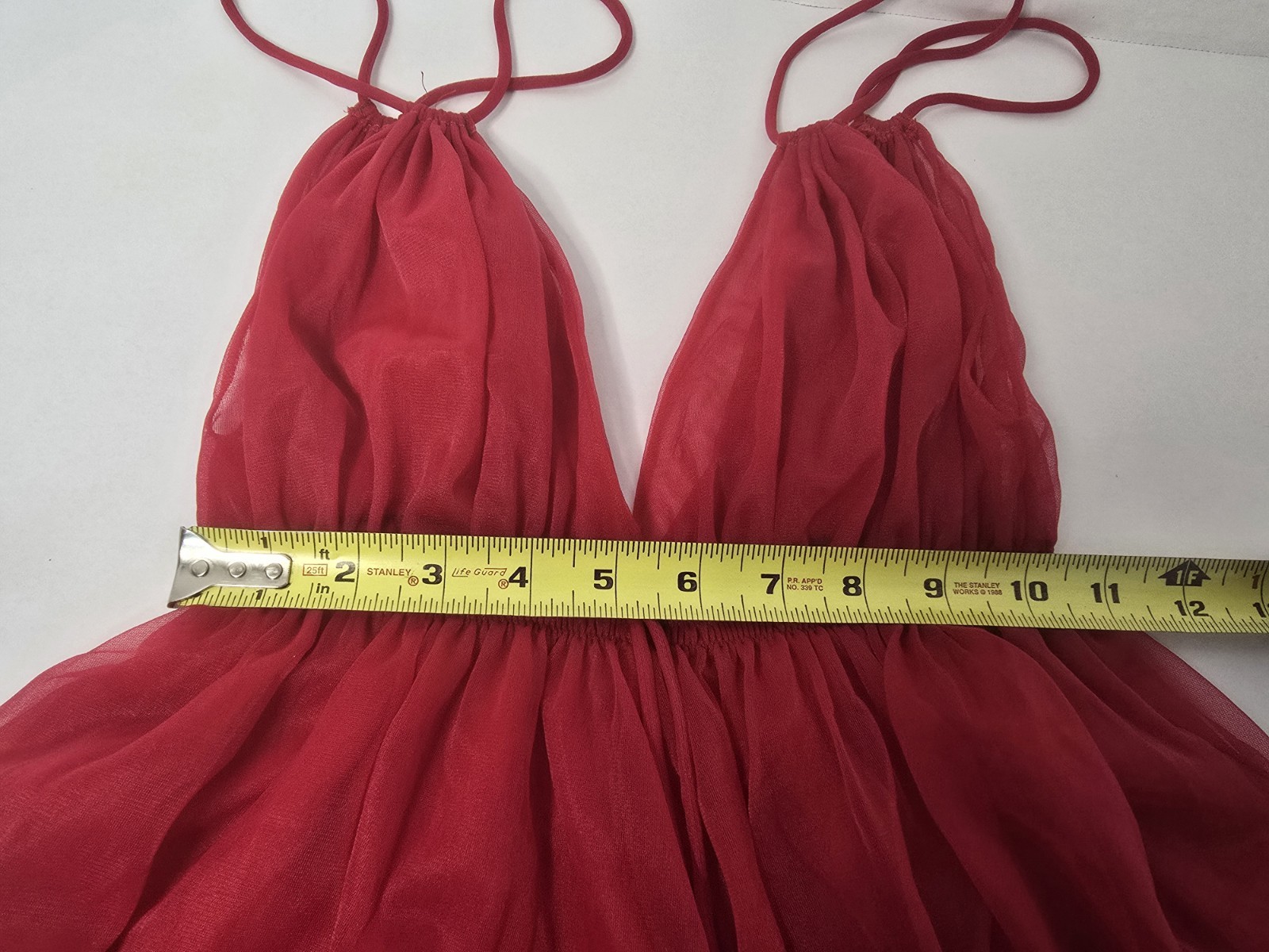 Intimé California Red Chiffon Nightgown Full Length, Double Layer Sheer Boudoir