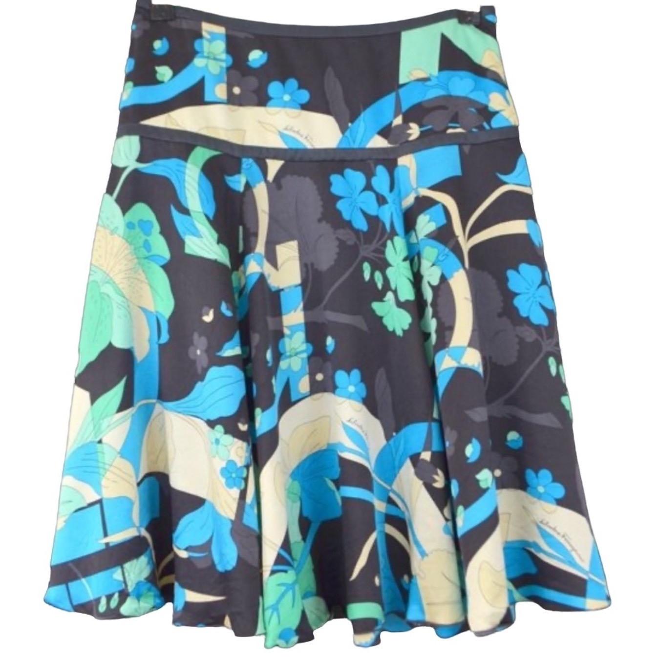 Vintage Salvatore Ferragamo Silk Midi Skirt Authenticated Blue Italy 12 Y2K