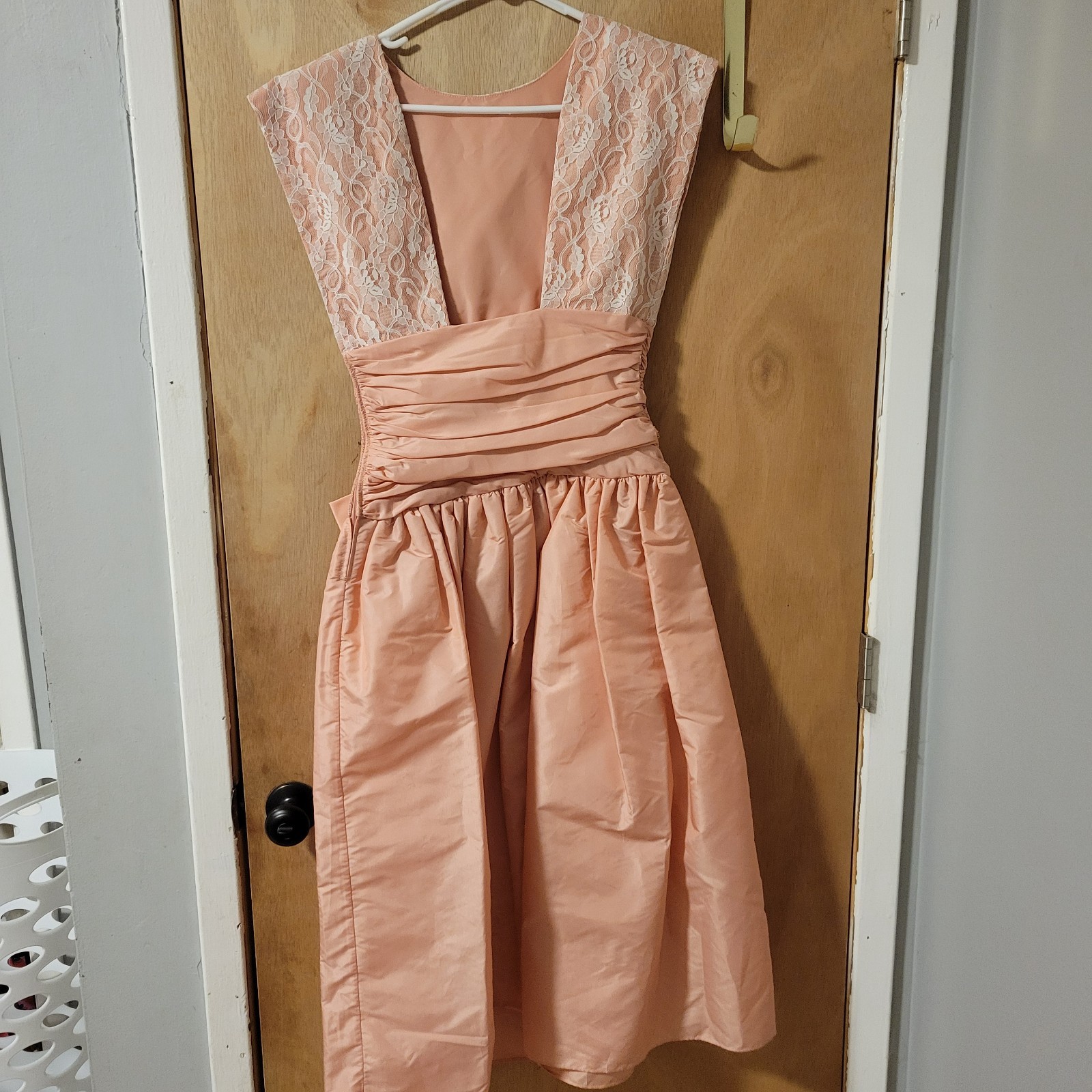 Vintage 80s Blush Pink Cocktail Dress with Lace, Size XS
