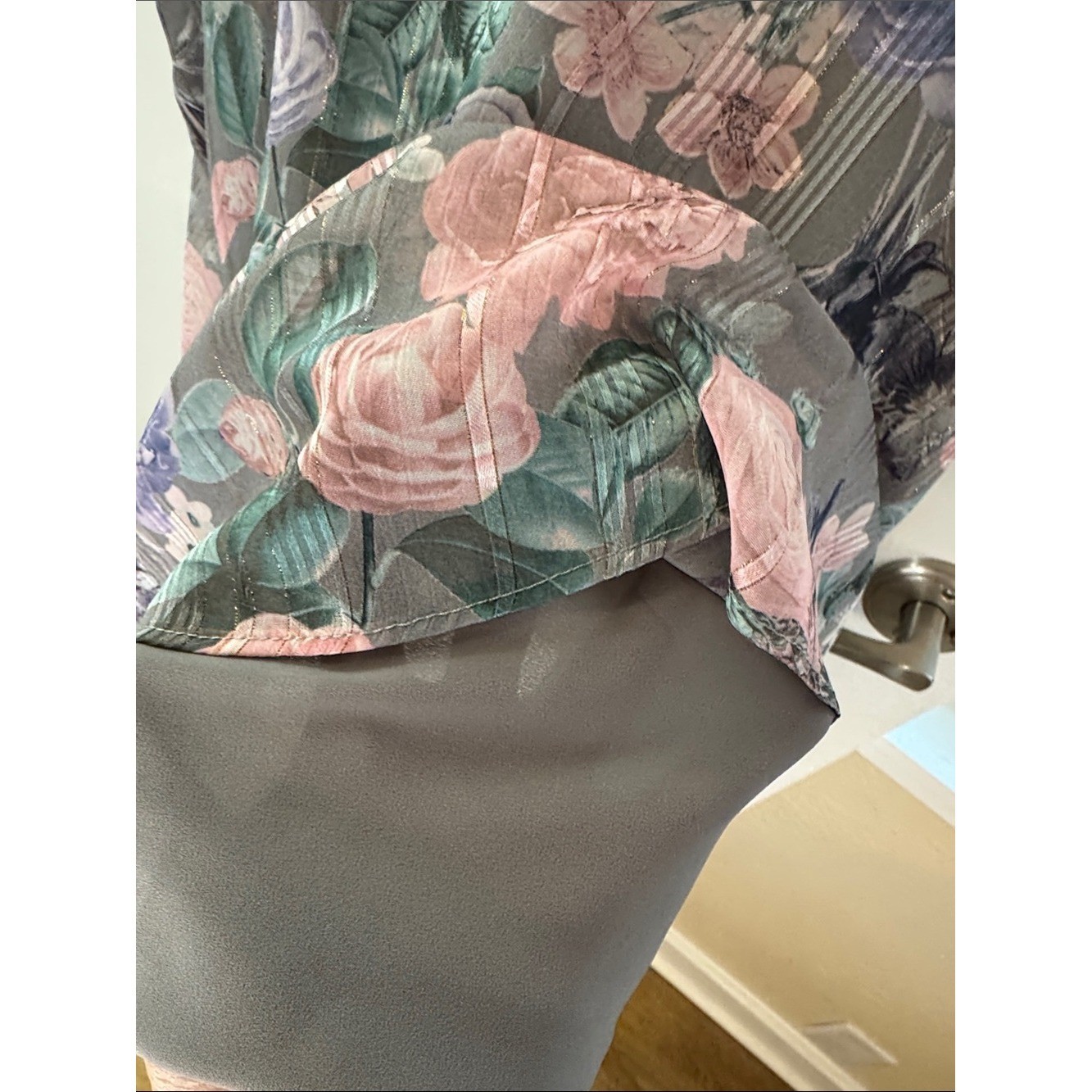 torrid Gray Floral Spaghetti-Strap Cami with Pink and Lavender Flowers
