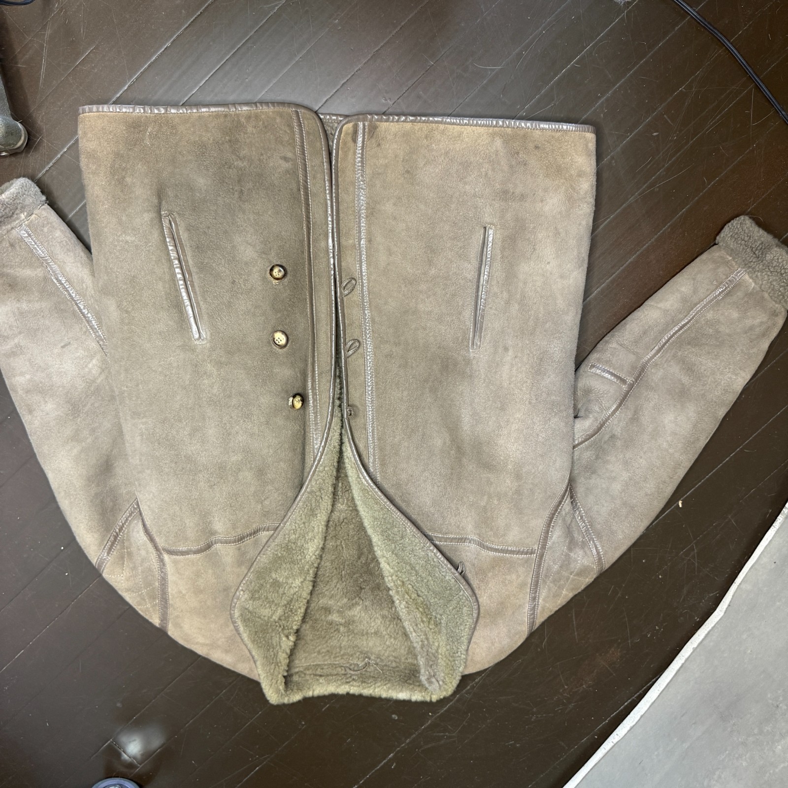 Wallace Sacks Furriers Vintage Sheepskin Shearling Coat England UK 16 EU 42