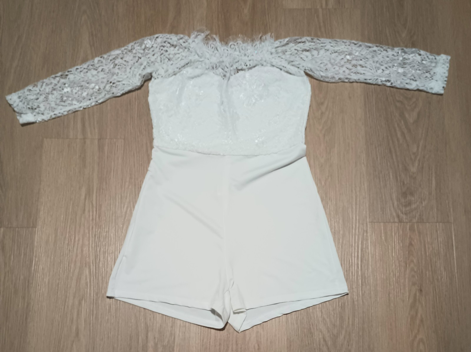 Vtg 80s Chantilly Lace Yoke Overlay Stretch Playsuit Romper summer beach XS