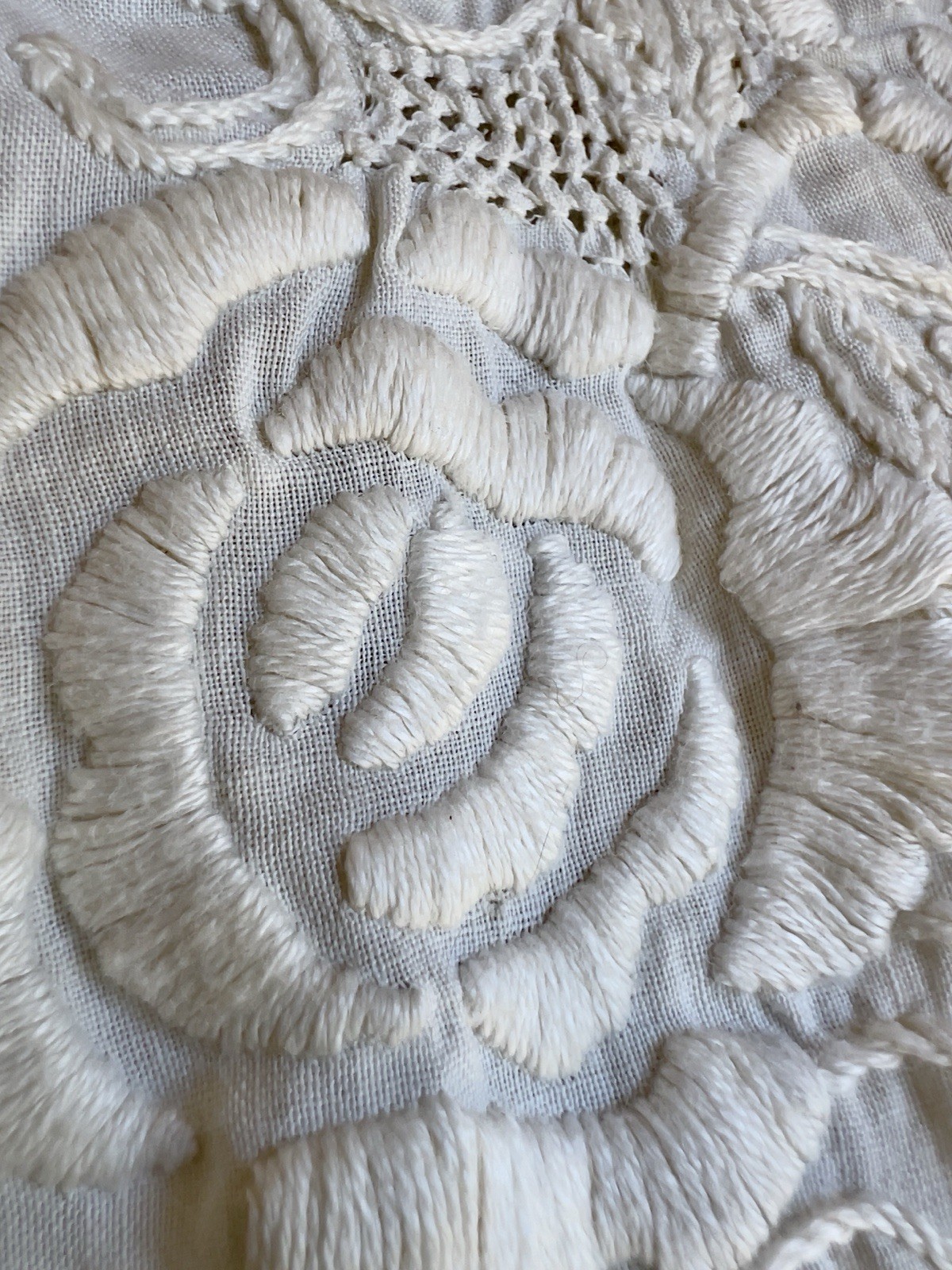 Antique Cotton Blouse Top Off White Hand Embroidered Lace Edwardian Button Back