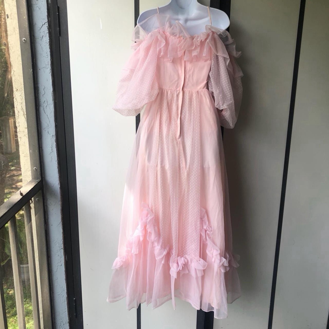 Vintage 1970s Pink Swiss Dot Southern Belle Wedding prairie Princess Dress