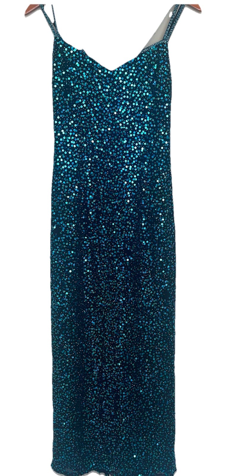 Vintage Lillie Rubin 1980’s Teal Sequin Sleeveless Cocktail Evening Gown Size 8