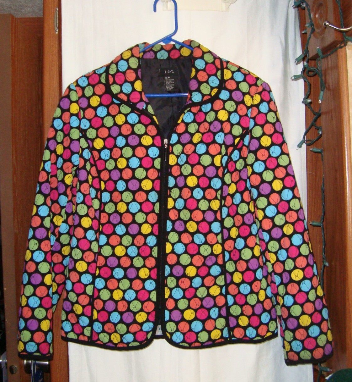 Vintage RQT ART TO WEAR Jacket*Multi Color « Baseball »Polka Dots*XL*Lined*Quilted