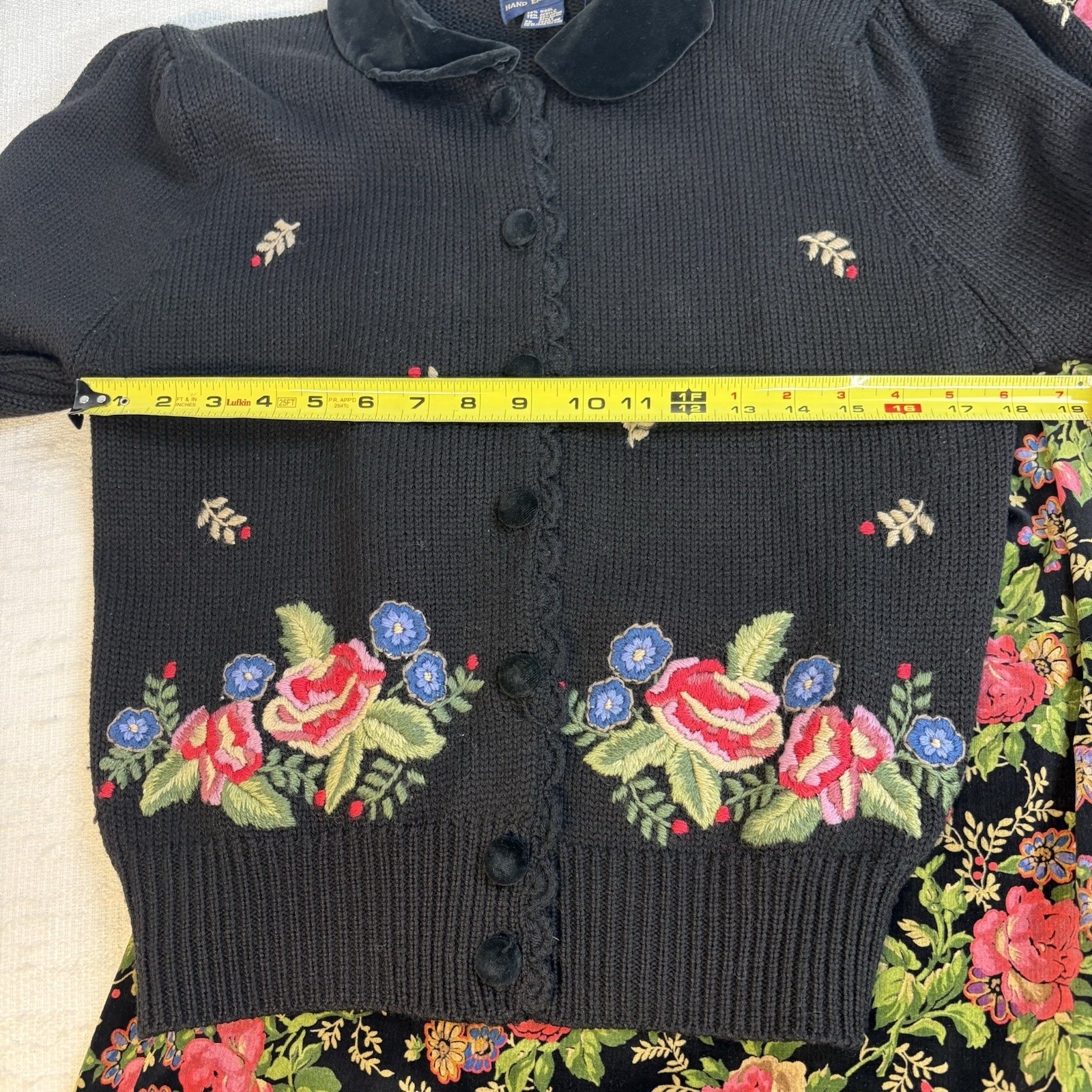 Vintage Herman Geist Hand Embroidered Cardigan & Velveteen Floral Skirt Set M