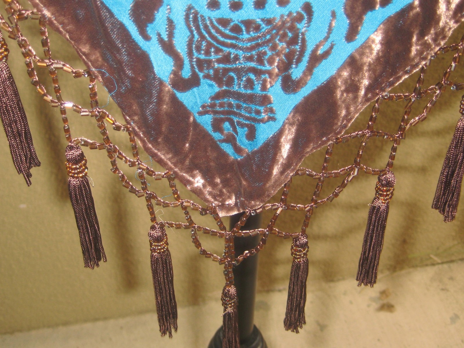 Vintage w/tag Mina Collection turquoise burnout kimono feathers sleeves wrap S/M