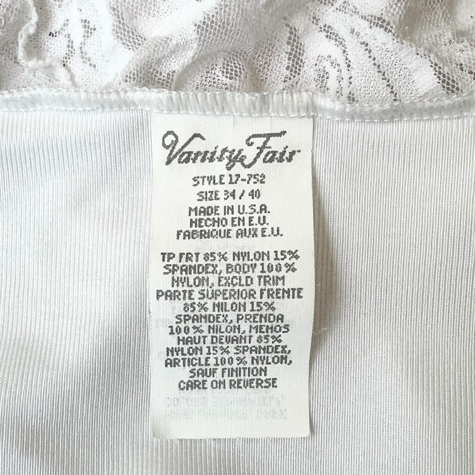 Vintage Vanity Fair Lingerie Top 80s White Lace Camisole Sheer Tank – Size 34