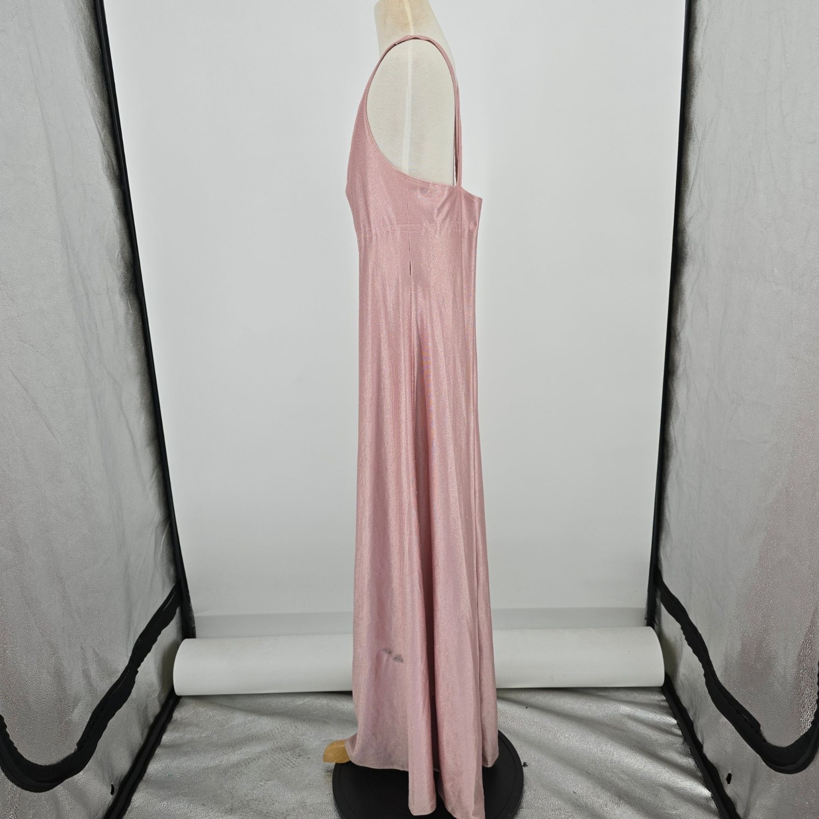 Vintage 1970s Shimmery Rose Gold Crisscross Strap Disco Maxi Dress (XXS) *Flaws