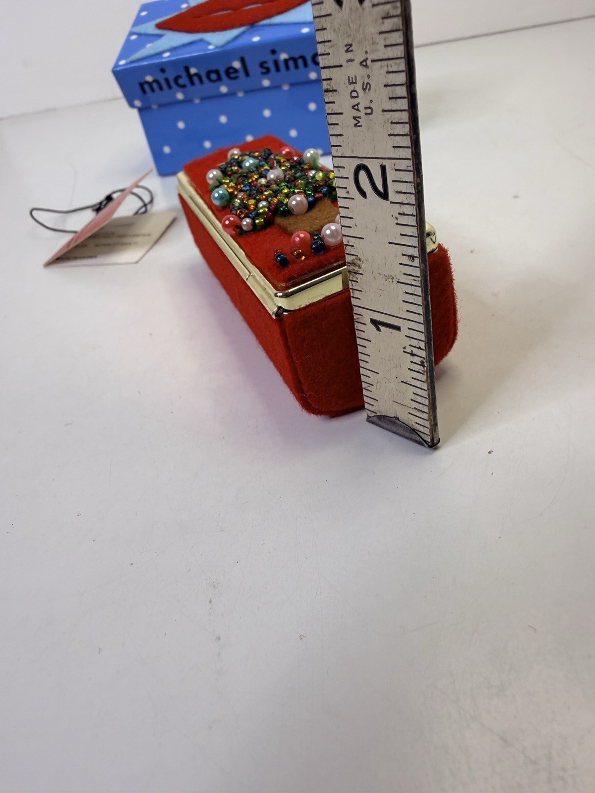 RARE Michael Simon Christmas Lipstick Case Ugly Sweater Style Beaded Sequins