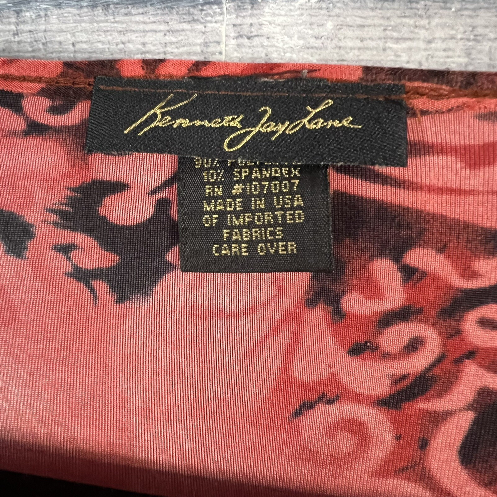 Vintage 70s Kenneth Jay Lane Size L Large Blouse Orange Red Cheetah Women