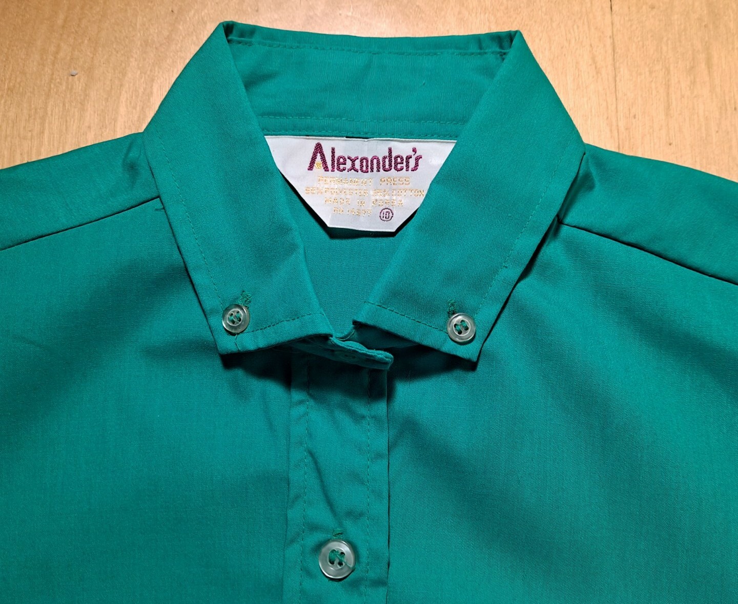 Vtg. 60s-70s Alexander&rsquo;s Green Polycotton Short Sleeve Blouse sz S NewWithTags
