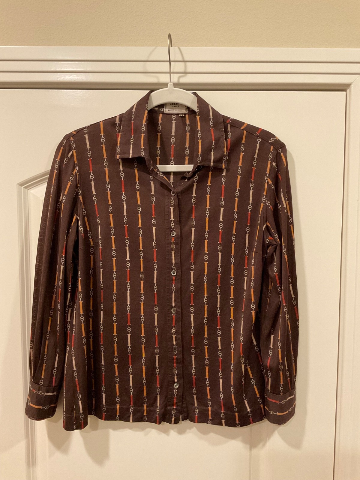 Vintage Celine Paris Chain Link 100% Cotton Button Down Blouse FR44 – US12