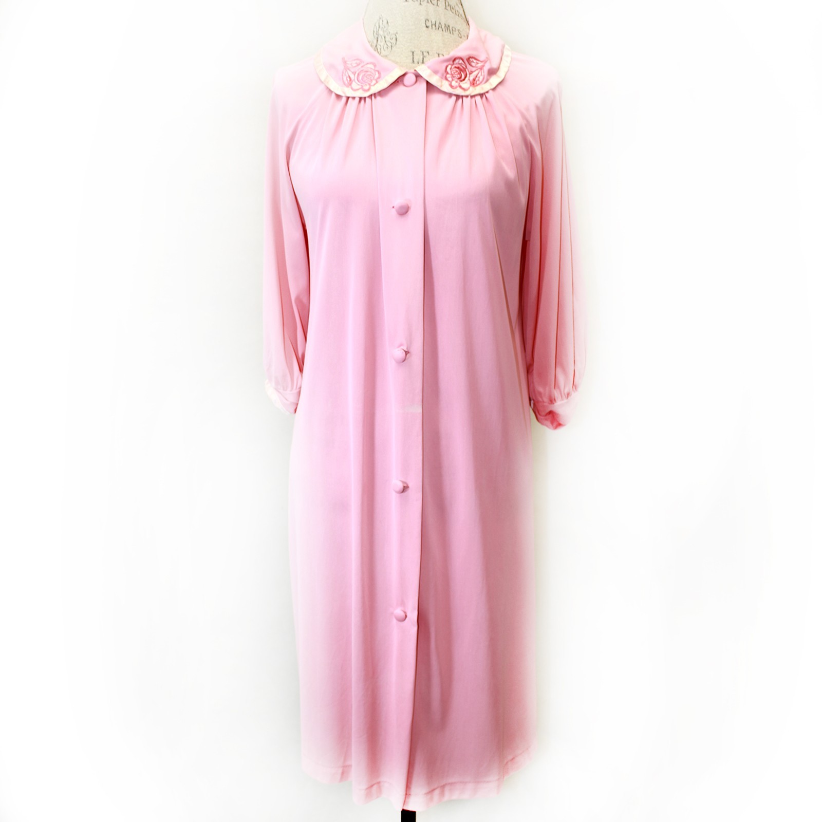 Unbranded vintage button up robe house dress embroidered Peter Pan collar medium