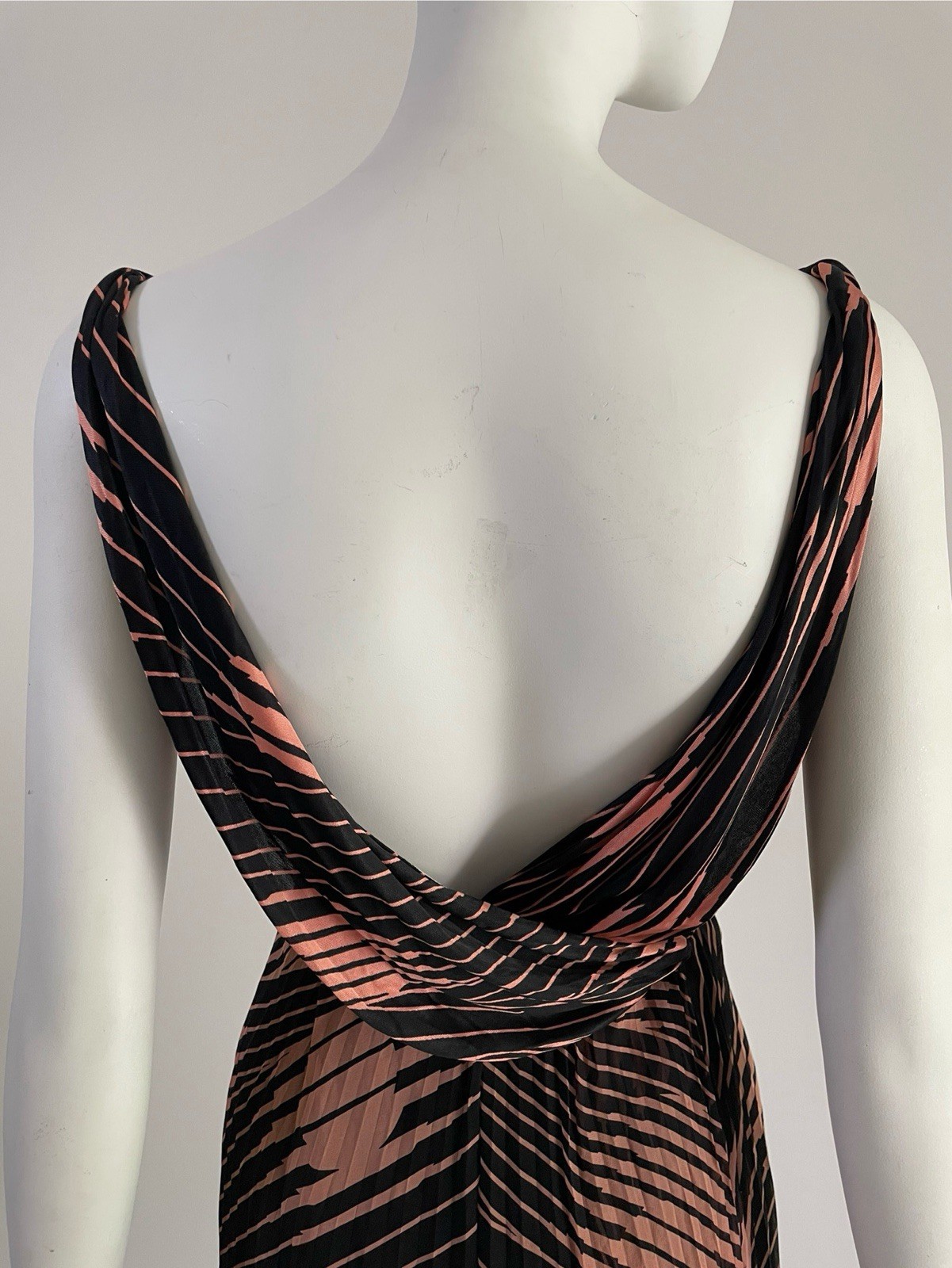 Vintage S/S 2000 Gianni Versace Pleated Black Orange Plunge V Dress Bodysuit XS