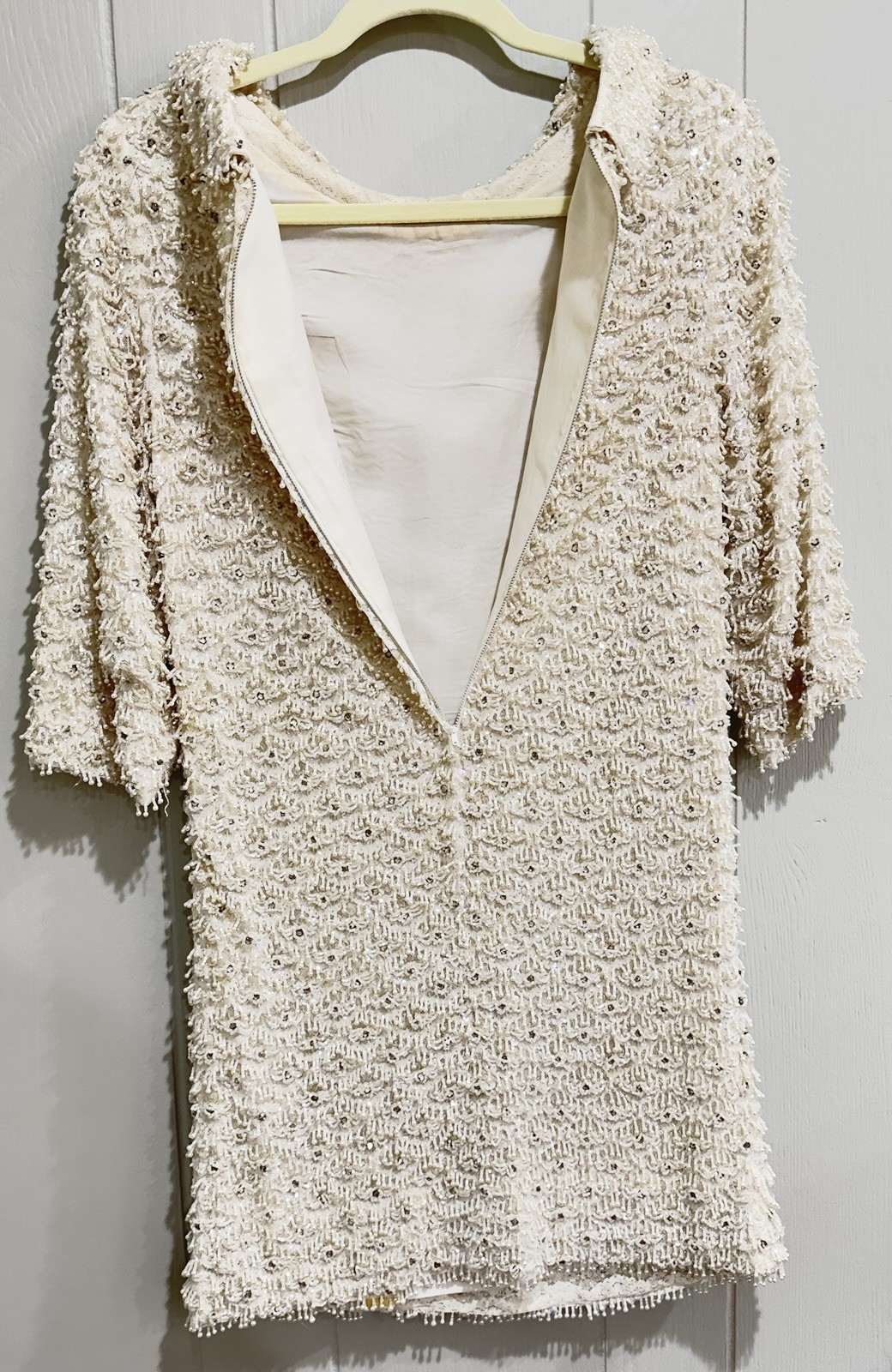 Rare 1959’s Hand Beaded Crystal Couture Shift Dress Ivory Bespoke Cocktail Mini