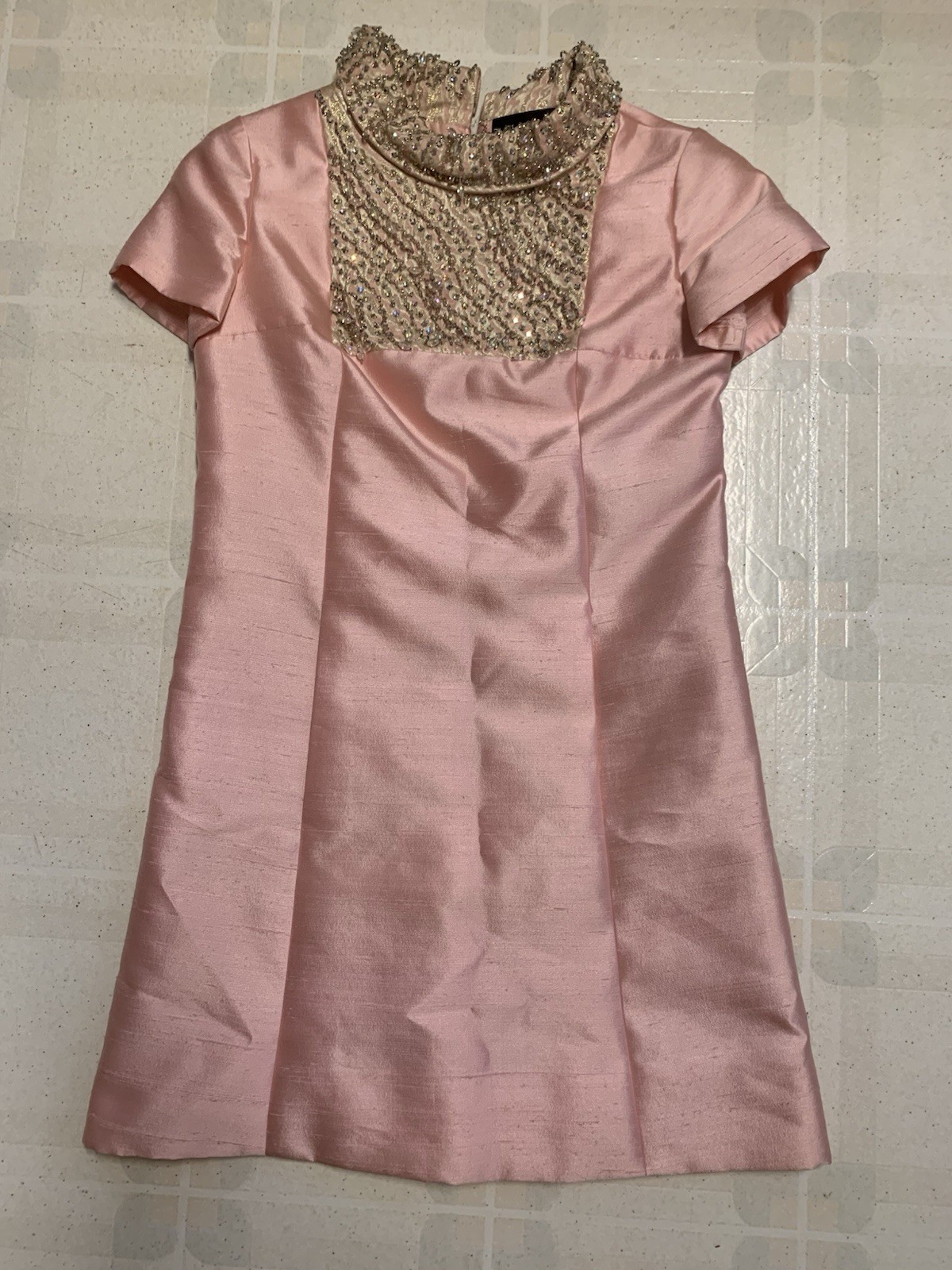 Vintage 60s The Halle Bros Co Cleveland Pink Beaded Dress Special Occasion Retro