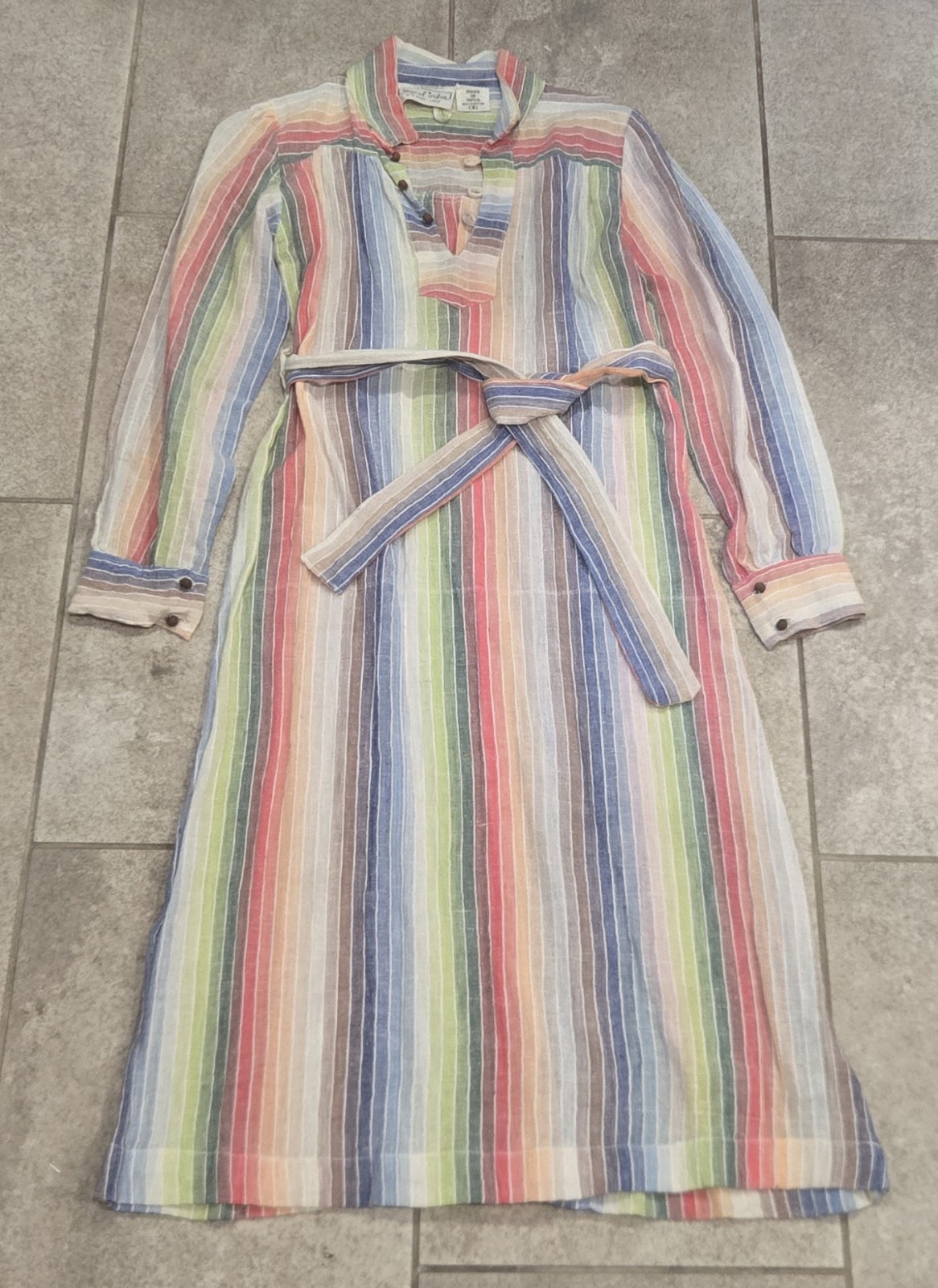Vtg Star Of India Maxi Dress Rainbow Colorful Striped Sz S 70s Boho Resort