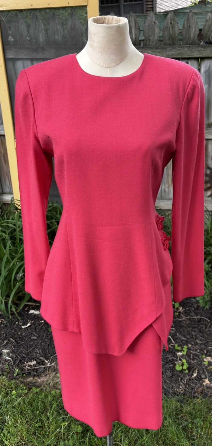 VTG 80s Dress Peplum 80s Career Cocktail Small Sz 4 Pink Wool Union 34x30x34&Prime;