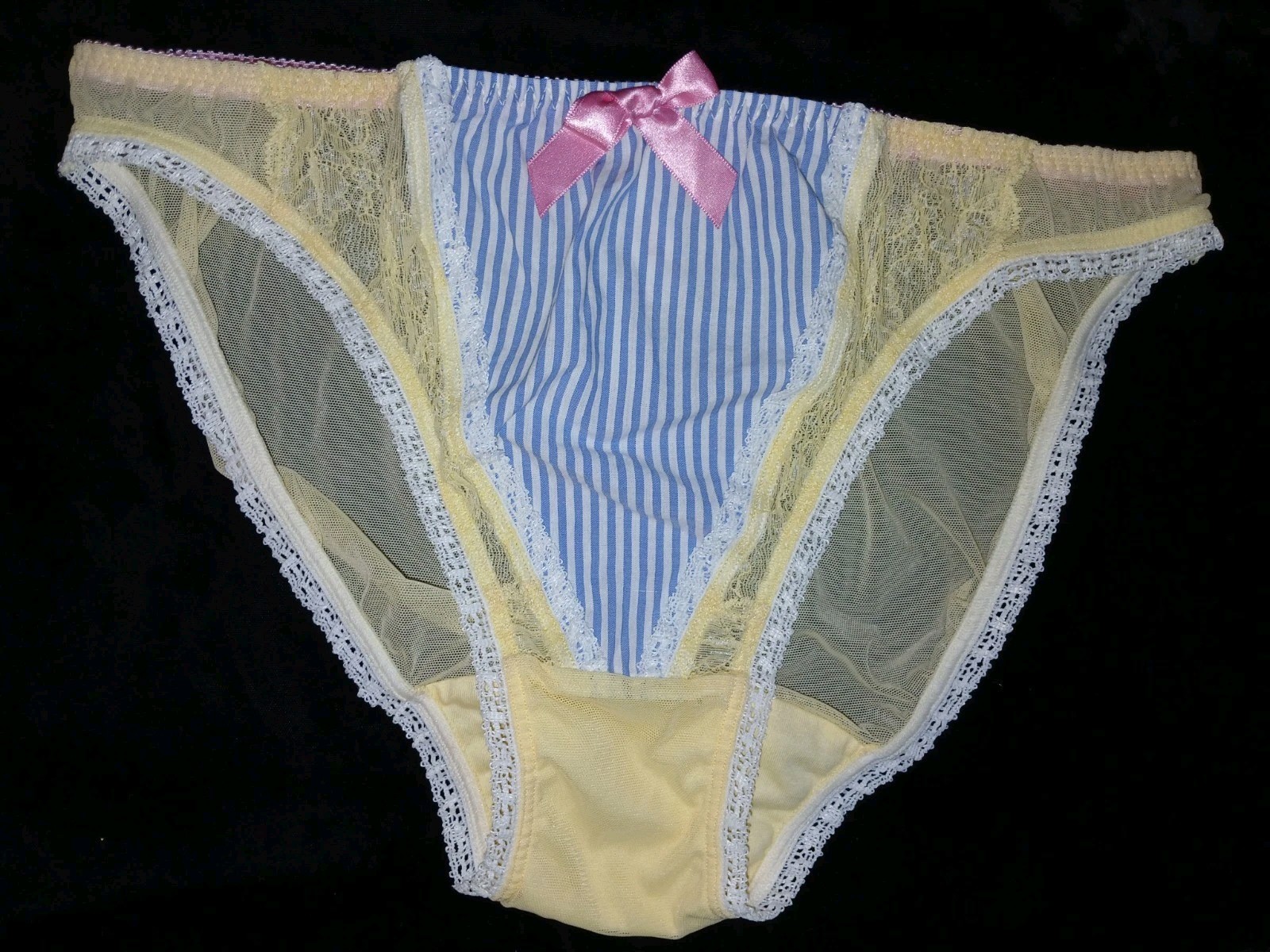 Vintage Layne Bryant Cacique Yellow Blue Striped Sheer Nylon Panties Plus 14/16